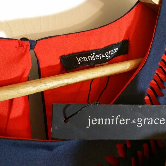 jennifer & grace layered navy and bright orange cutout sleeveless tank blouse - Picture 4 of 5